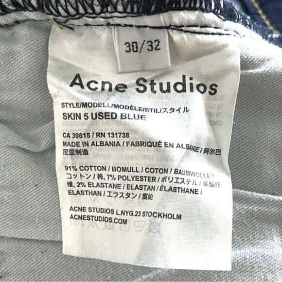 Acne Skin 5 Skinny Jeans Color Used Blue 30 X 32 - Picture 7 of 10